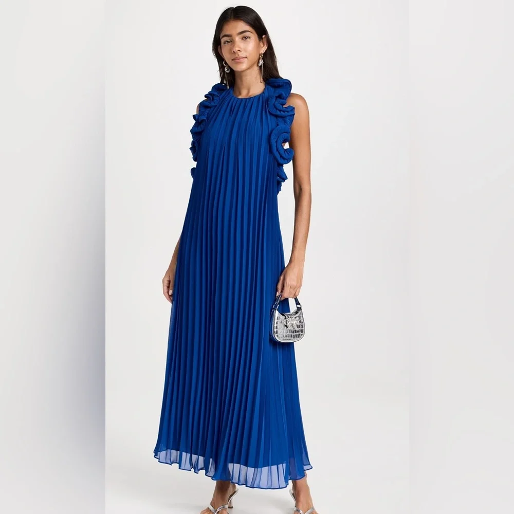 Amur Meray Pleated‎ Halter Maxi Dress in Deep Waters Sz. 4 NWT